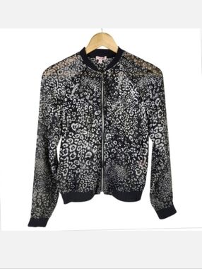 Juicy Couture Viva Luxe Zip Front Jacket Sheer Leopard Print Black Size XS